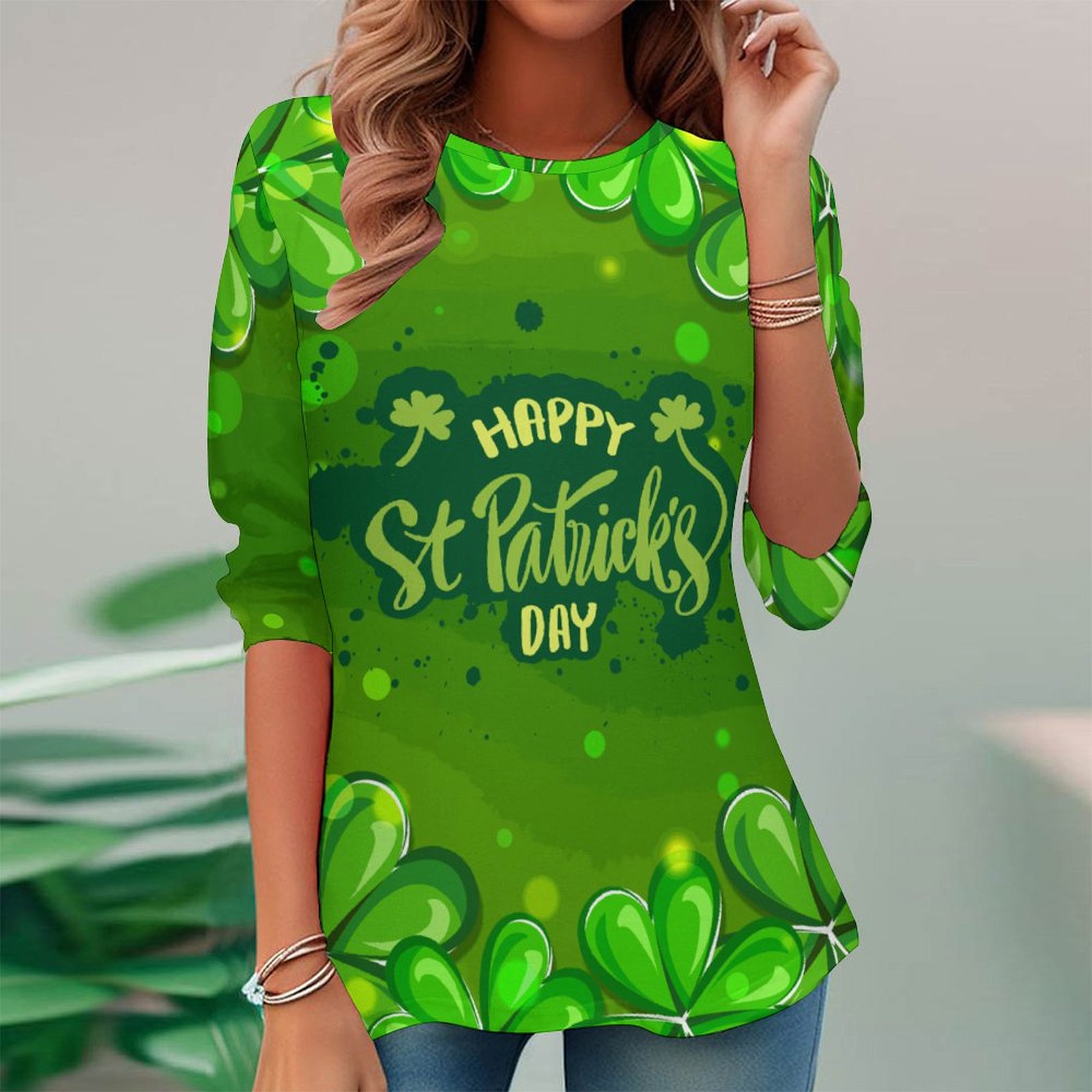 Women Long Sleeve V-neck Graphic Floral Printed Top