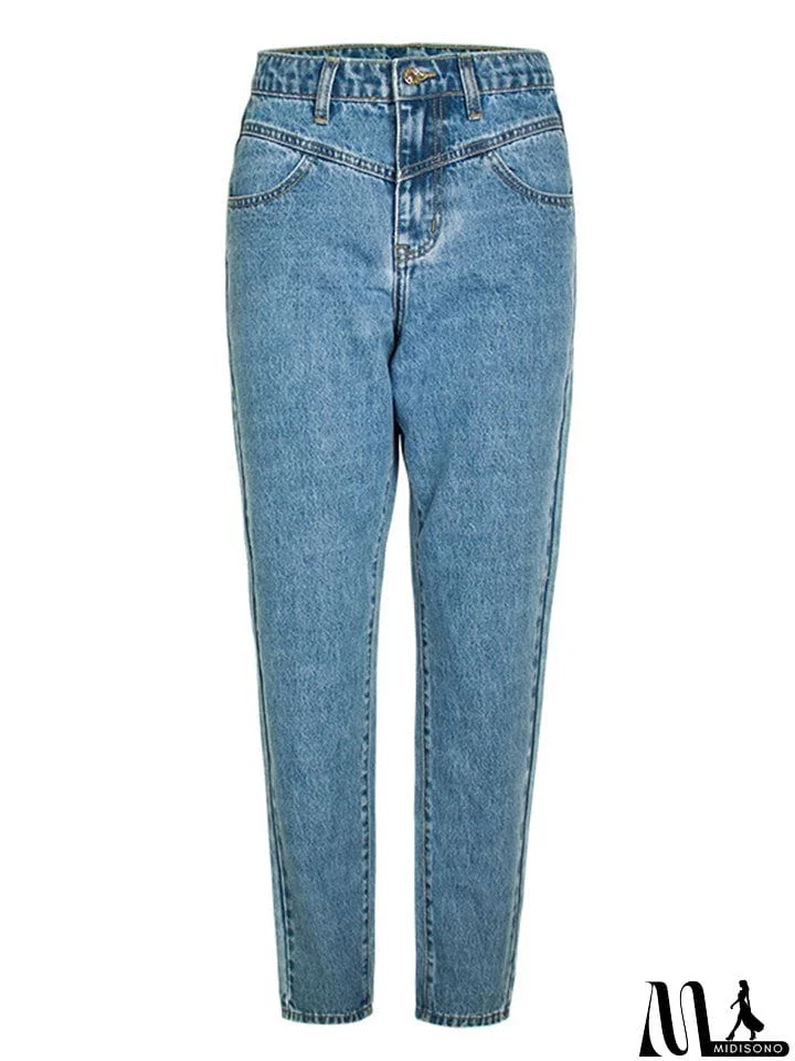 MidiSono - Daily Casual Style Washed Effect Slim Fit Harem Pants Denim Jeans for Women