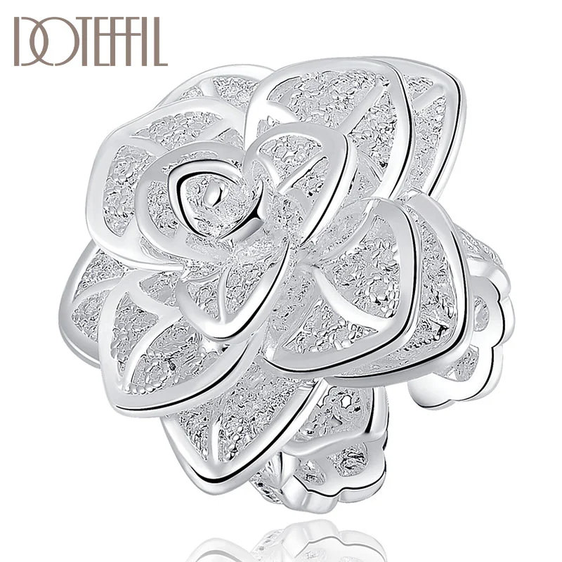DOTEFFIL 925 Sterling Silver Opening Three-Tiered Flower Ring For Women Jewelry