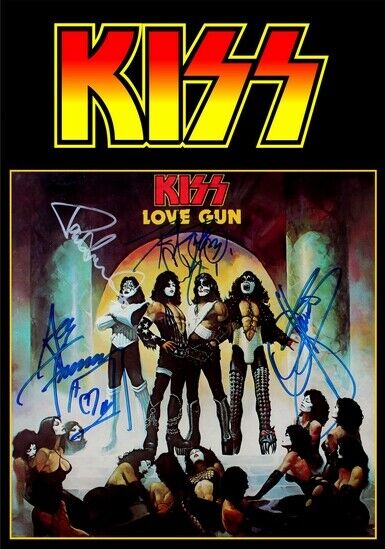 KISS - SIGNED LP COVER - LOVE GUN - Photo Poster painting POSTER INSERT