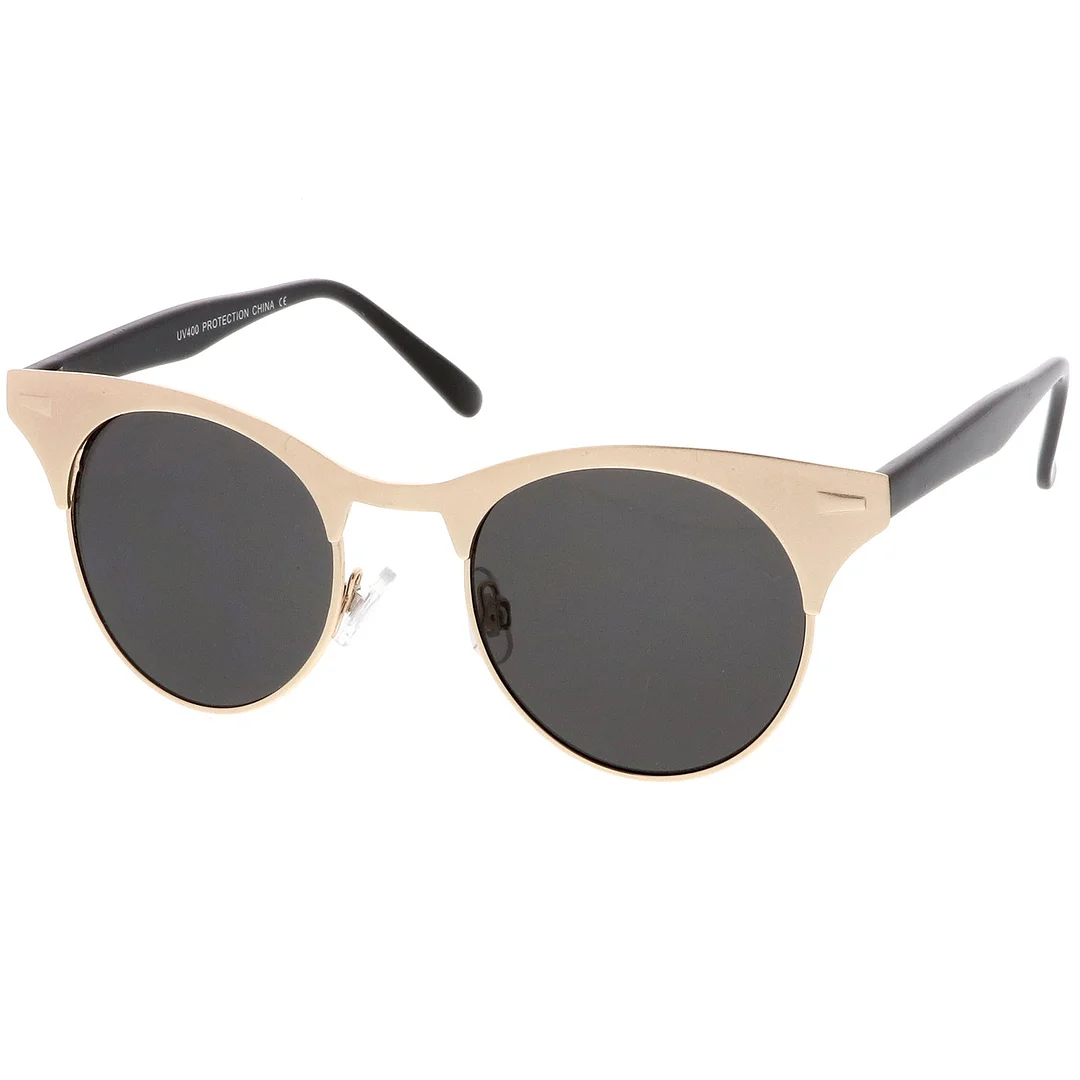 Women's Matte Finish Horn Rimmed Round Flat Lens Cat Eye glasses 49mm