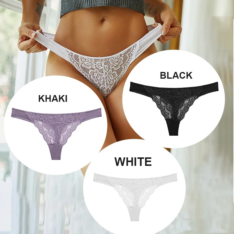 FINETOO 3PCS/Set M-XL Cotton G-string Women Lace Panties Sexy Woman Thong Underwear Lingerie Lace Pantys Femme T-Back Underpants
