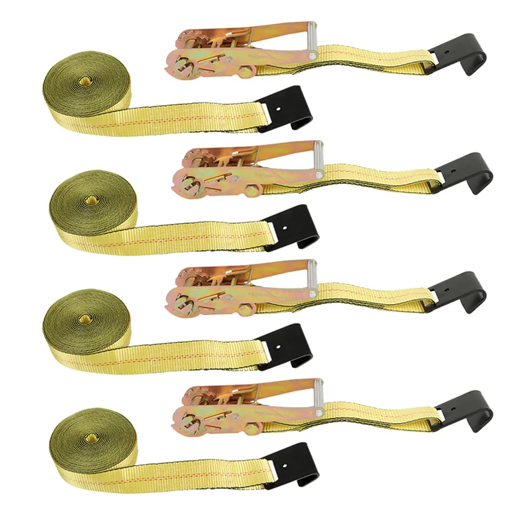 SEBLAFF 2 Inch x 27 Feet Flat Hook Ratchet Tie Down Straps Yellow 4-Pack Heavy Duty 3333 Pound Working Load Strength Replacement for Flatbed Truck Trailers Pickup