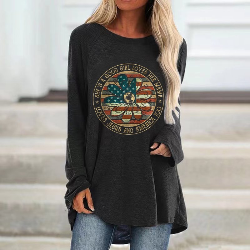 She's A Good Girl, Loves Her Mama Loves Jesus And America Too Printed Casual Women's T-shirt