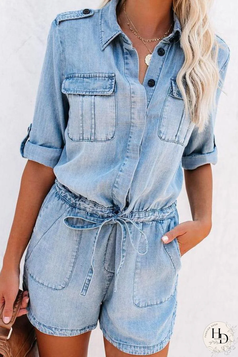 Loose Denim Long-sleeved Romper P13379