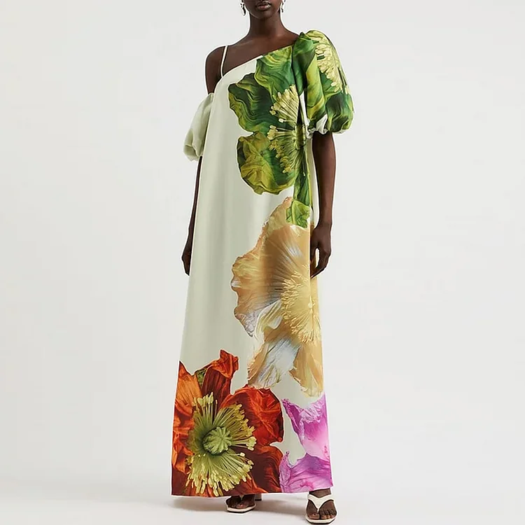 Floral Printed Open Shoulder Maxi Dress 