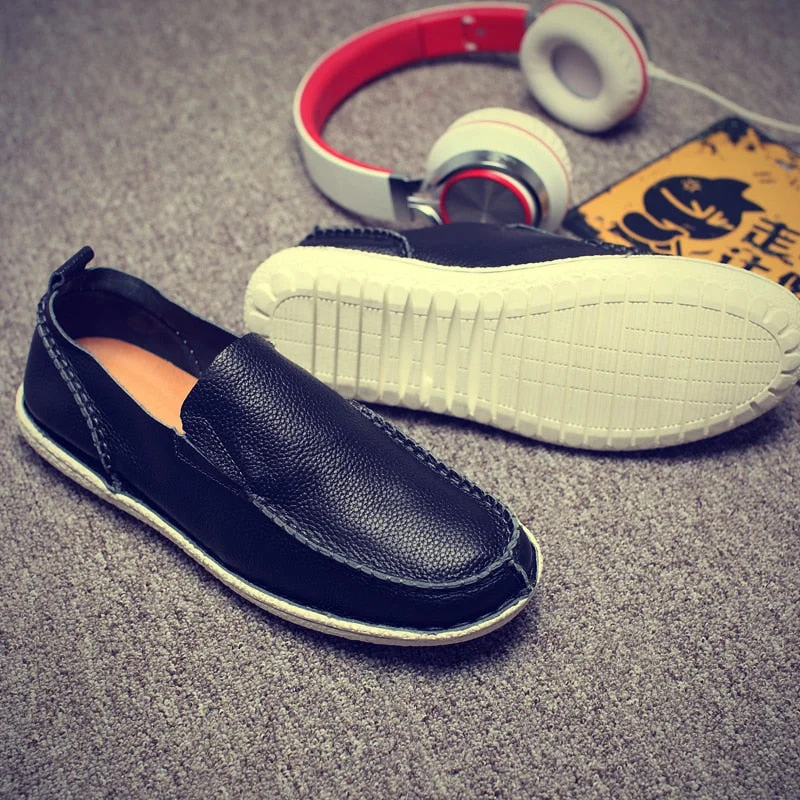 Nine o'clock Stylish Men's Casual Loafers Natural leather Hand Stitching Driving Shoes Quality Light Slip-on Anti-skid Footwear