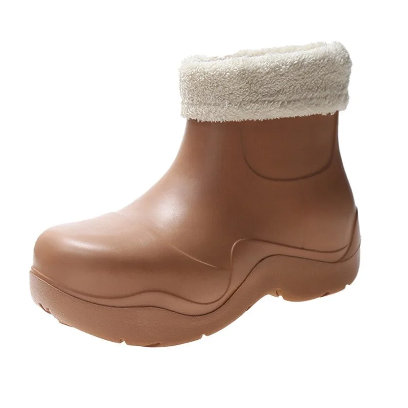 Winter Keep Warm Plush Lining Design Women Ankle Boots Rainboots Slip-on Ladies Rain Shoes Outdoor Waterproof Platform Shoes