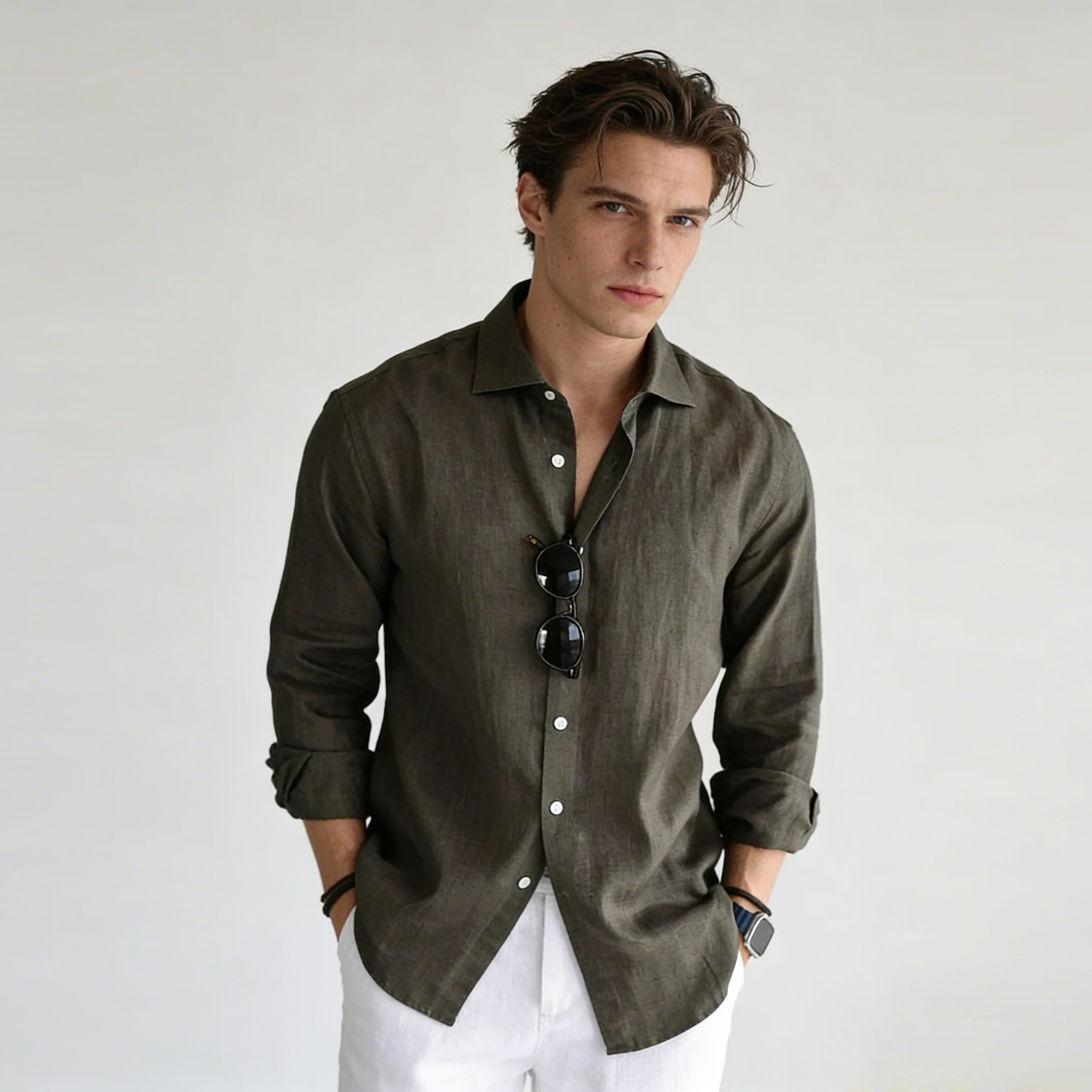Men's 100% European Linen Shirt Solid Color REAL SILK LIFE