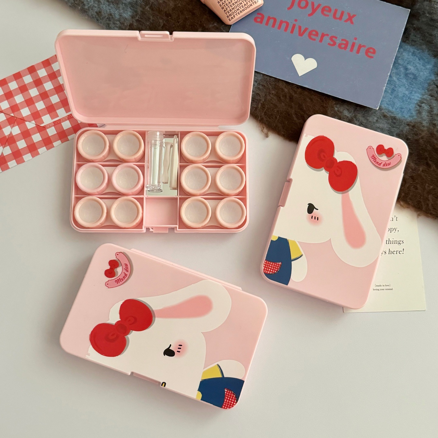 Lop Ear Bow Bunny Coloured Contact Lens Case
