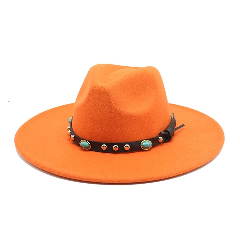 Classic Panama Autumn And Winter Men And Women Denim Woolen Hat New Big Brim Hat