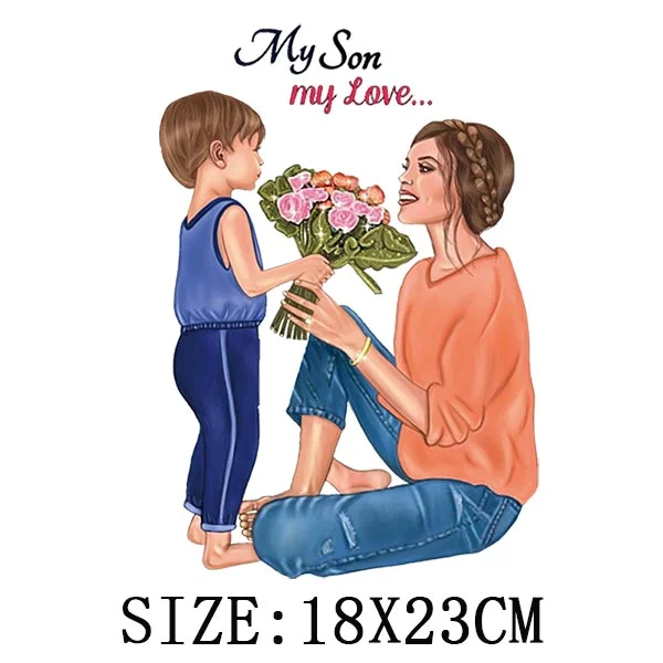 Mom&Baby Iron On Transfer For Woman Clothing DIY Washable Thermal Stickers On T-shirt Lovely Design Appliqued Patches On Clothes