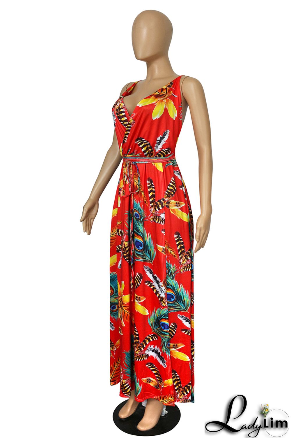 Black Fashion Sexy Plus Size Print Bandage Backless Slit Spaghetti Strap Long Dress