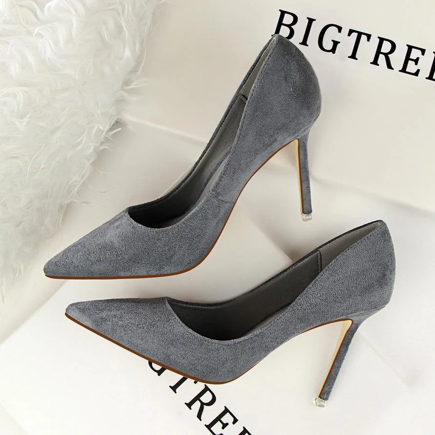 Fashion simple stiletto high-heeled shallow pointy suede sexy shoes