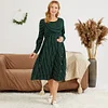 Maternity Round Collar Stripes Full Print Long-sleeve Dress