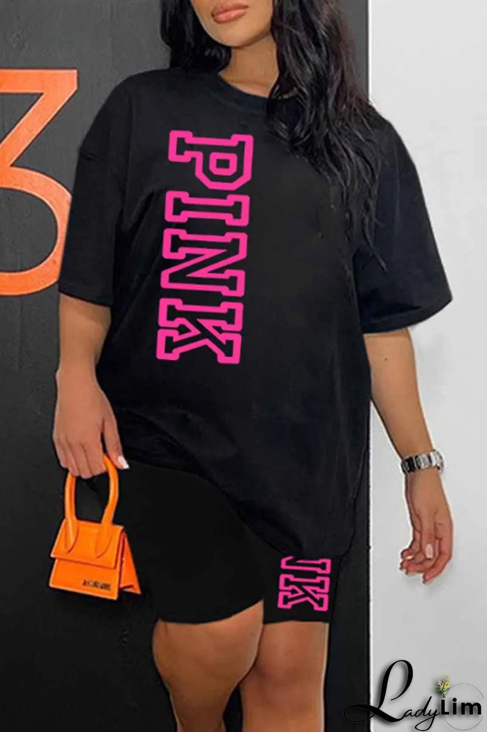 Ginger Casual Print Letter O Neck Short Sleeve Two Pieces