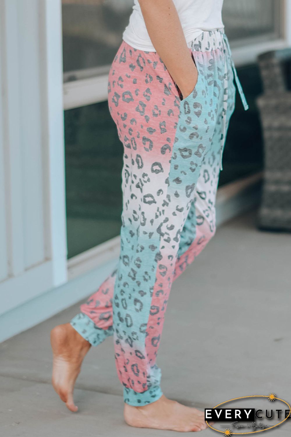 Leopard Gradient Color Drawstring High Waist Pants