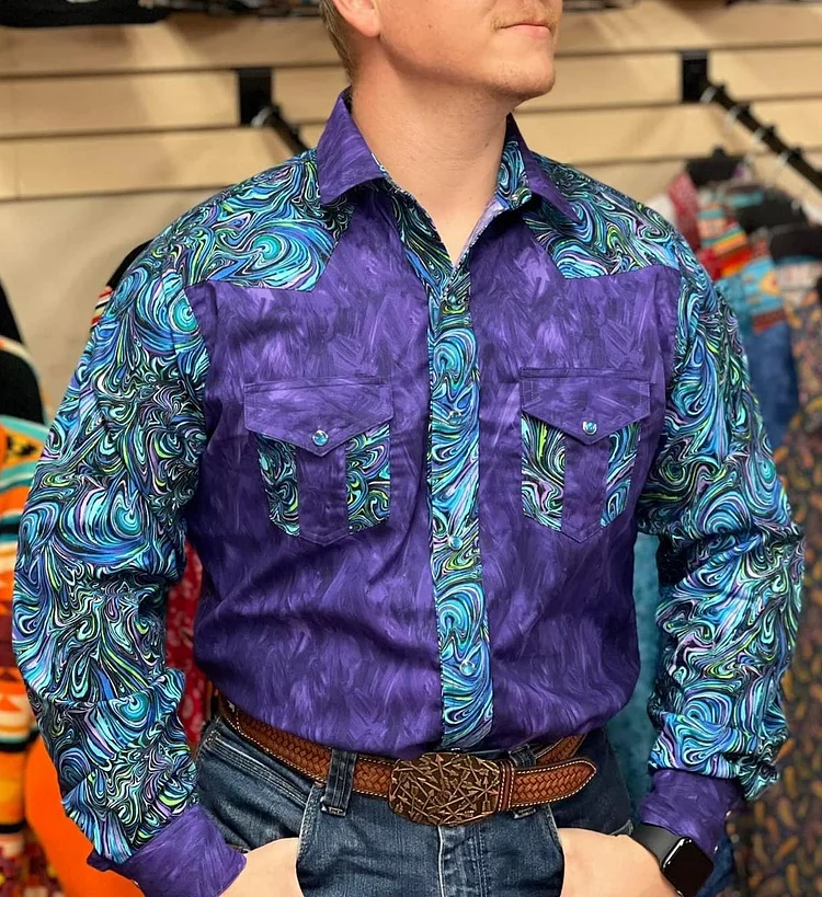 Men's Color Block Button Shirt