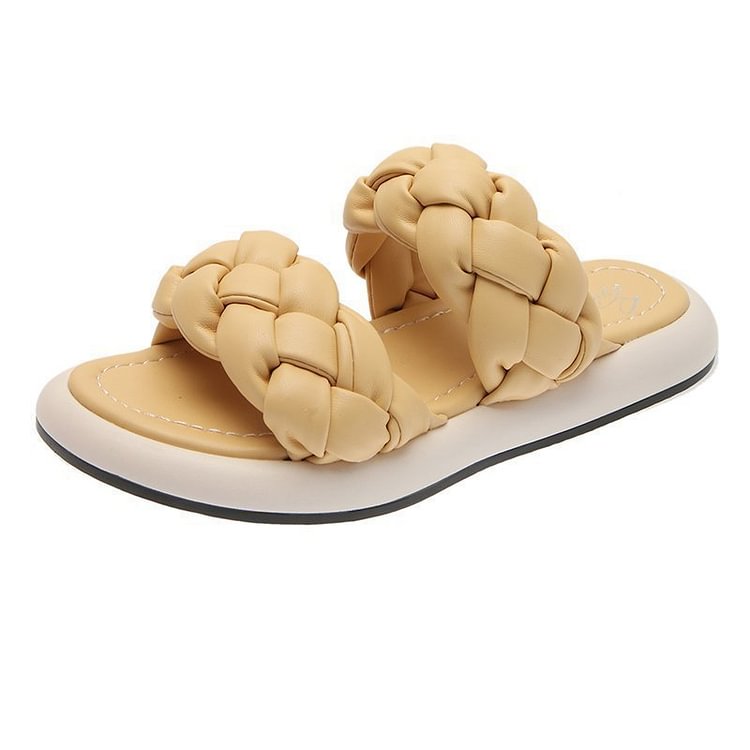 Women's Leather Wide Braided Mules Pillow Sandals