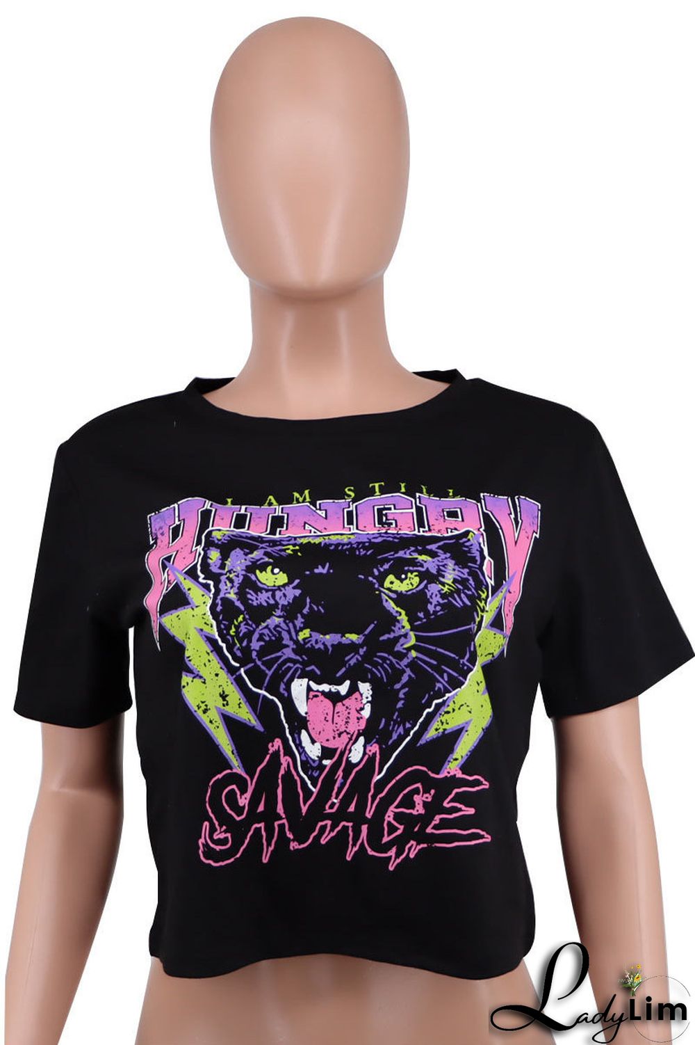 Black Pink Fashion Casual Letter Print Basic O Neck T-Shirts