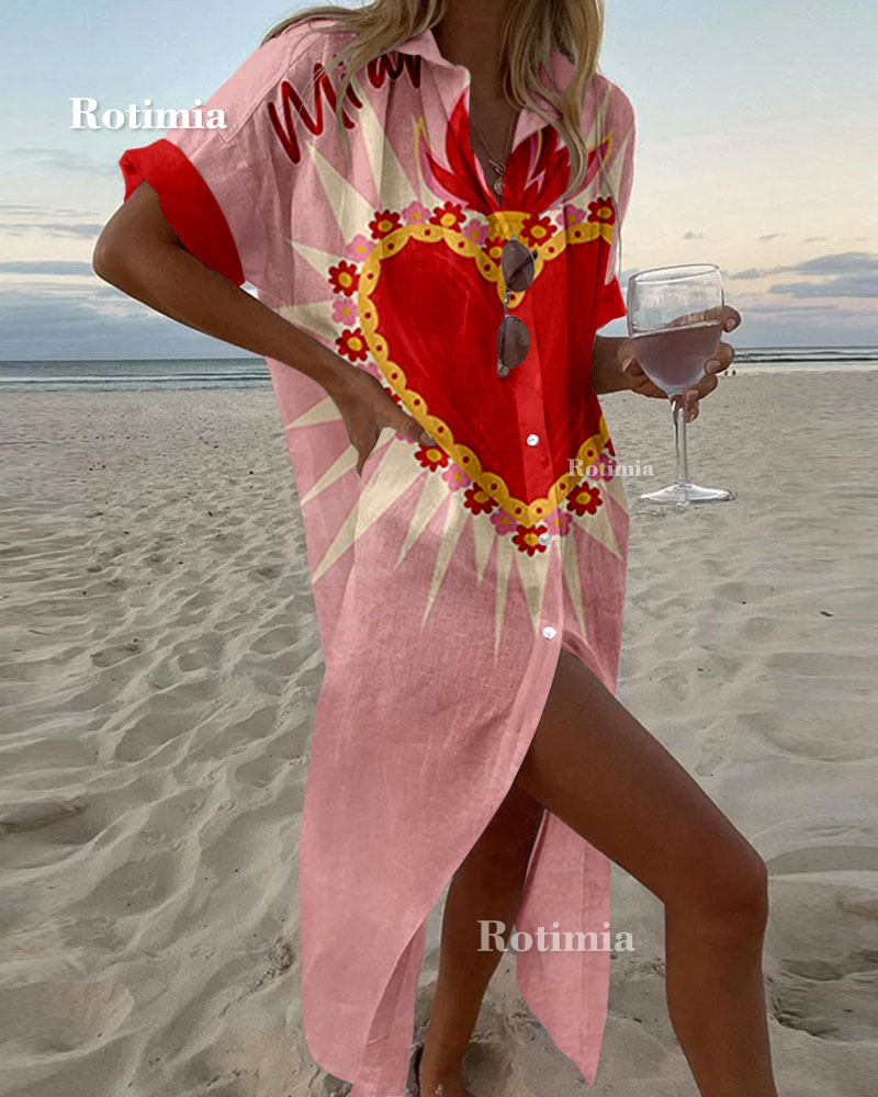 Fiery Love Printed Shirt Dress