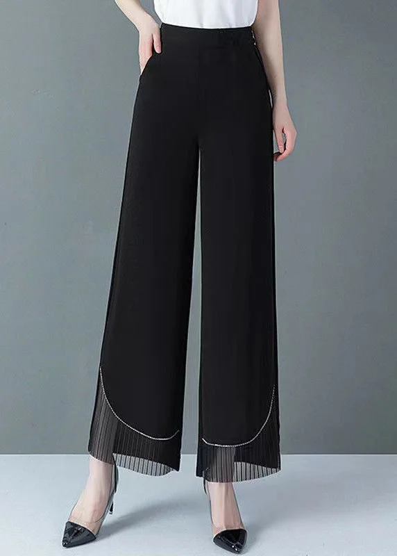 New Black Tulle Patchwork High Waist Straight Pants Spring