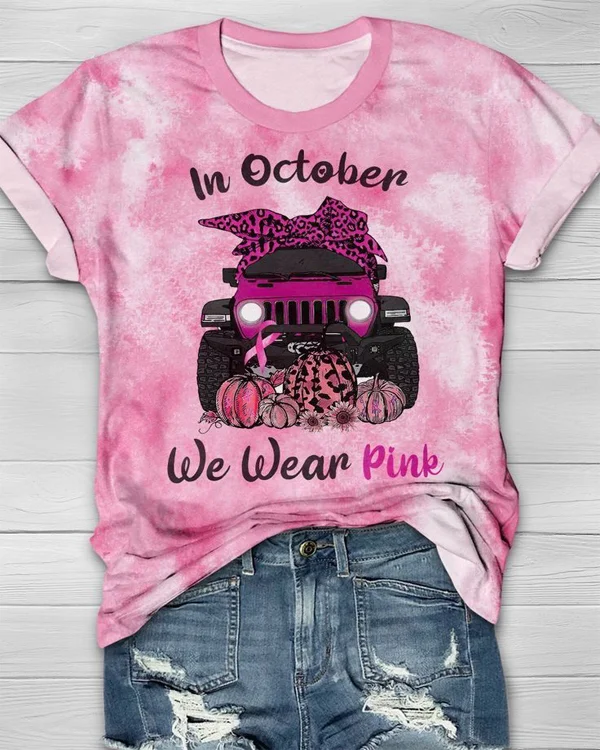 In October We Wear Pink Pumpkins Print T-shirt