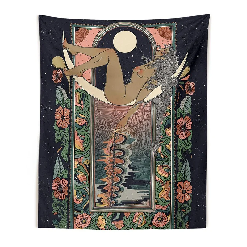 Skull Lover Tapestry Sexy Nude Women Tapestry Colorful Flower Moon Star Tapestry Wall Hanging Aesthetic Room Wall Decor Art