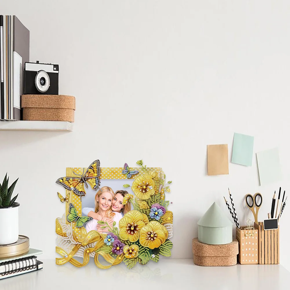 5D DIY Yellow Flower Butterfly Acrylic Special Shape Diamond Painting Picture Frame