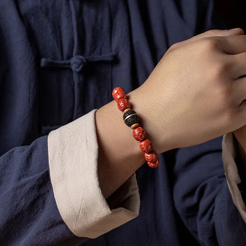 Natural Cinnabar Ebony Calm Blessing Charm Bracelet