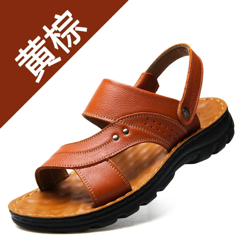 Men's Sandals Men's Summer New Men's Casual Beach Shoes Leather Fashion Breathable Slippers Thick-soled Shoes Tide Man Shoes