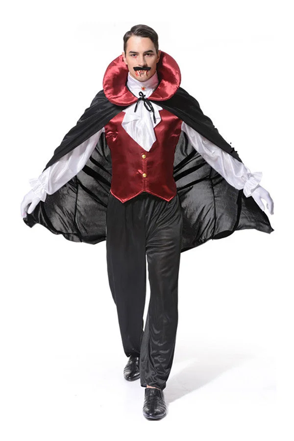 Halloween Cosplay Mens Gothic Vampire Costume With Hooded Cape Black-elleschic