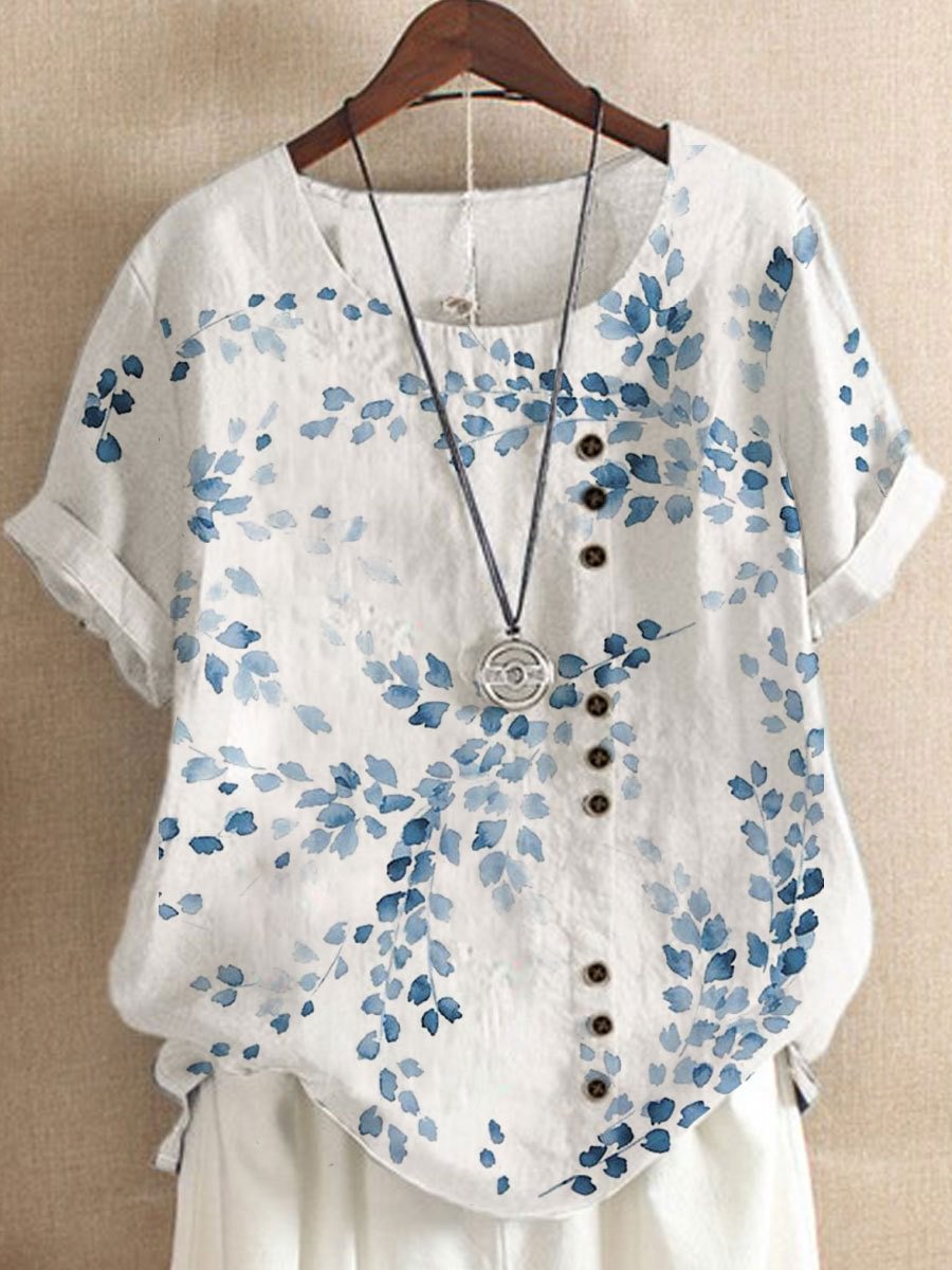 Round Neck Pullover Short Sleeve Loose Size Women's Blouses