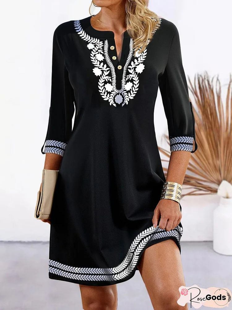 Regular Fit Half Open Collar Ethnic Casual Dresses