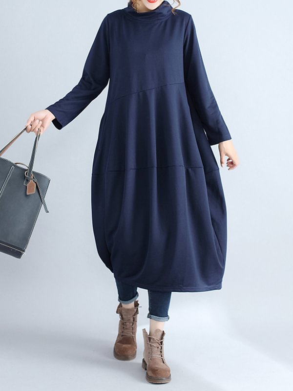 Plus Size Fashion Long Sleeve Hoodie Plain Midi Dress