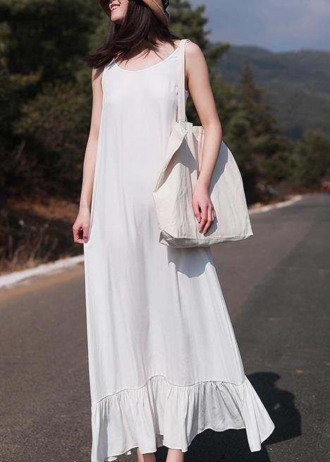 VCSHOES Sleeveless Ruffles Wardrobes Tutorials White Loose Dresses