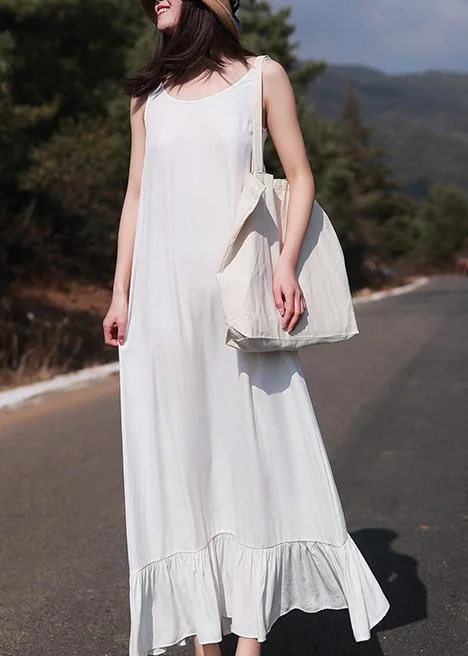 French Sleeveless Ruffles Wardrobes Tutorials White Loose Dresses
