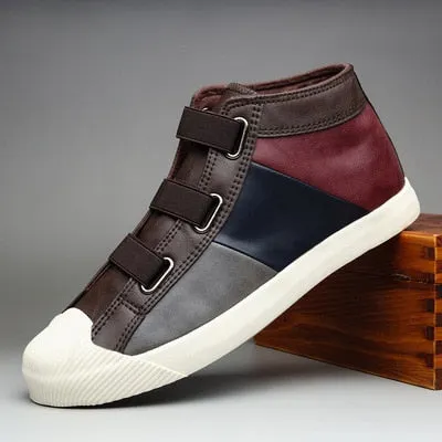 2021 New Men Leather Shoes High Top Sneakers Mix-color Leather Casual Shoes Men's Loafers Fashion Designer Luxury Mocassin Homme