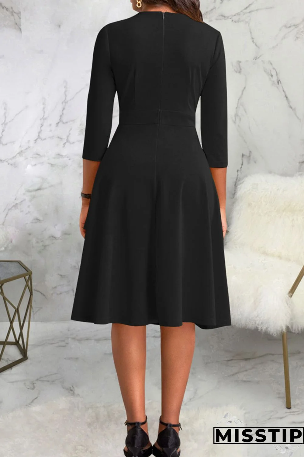 Black Casual Solid Patchwork Buttons O Neck A Line Dresses