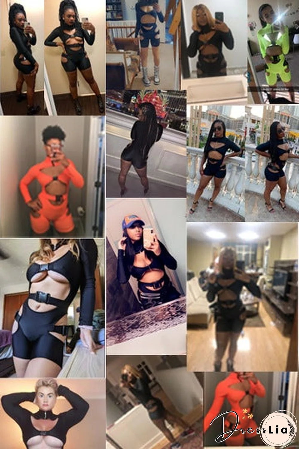 Women's Shorts Fluorescent Green Long Sleeve Jumpsuit