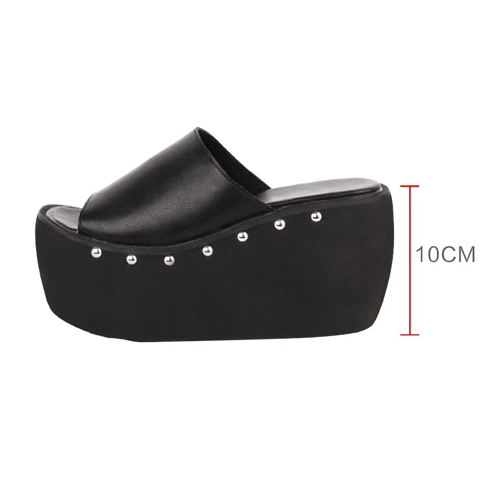 VCshoes Woman Sandals Genuine Leather Shoes Lady High Heels Pumps Platform Girl Dress Party Sandals Rivets 10cm