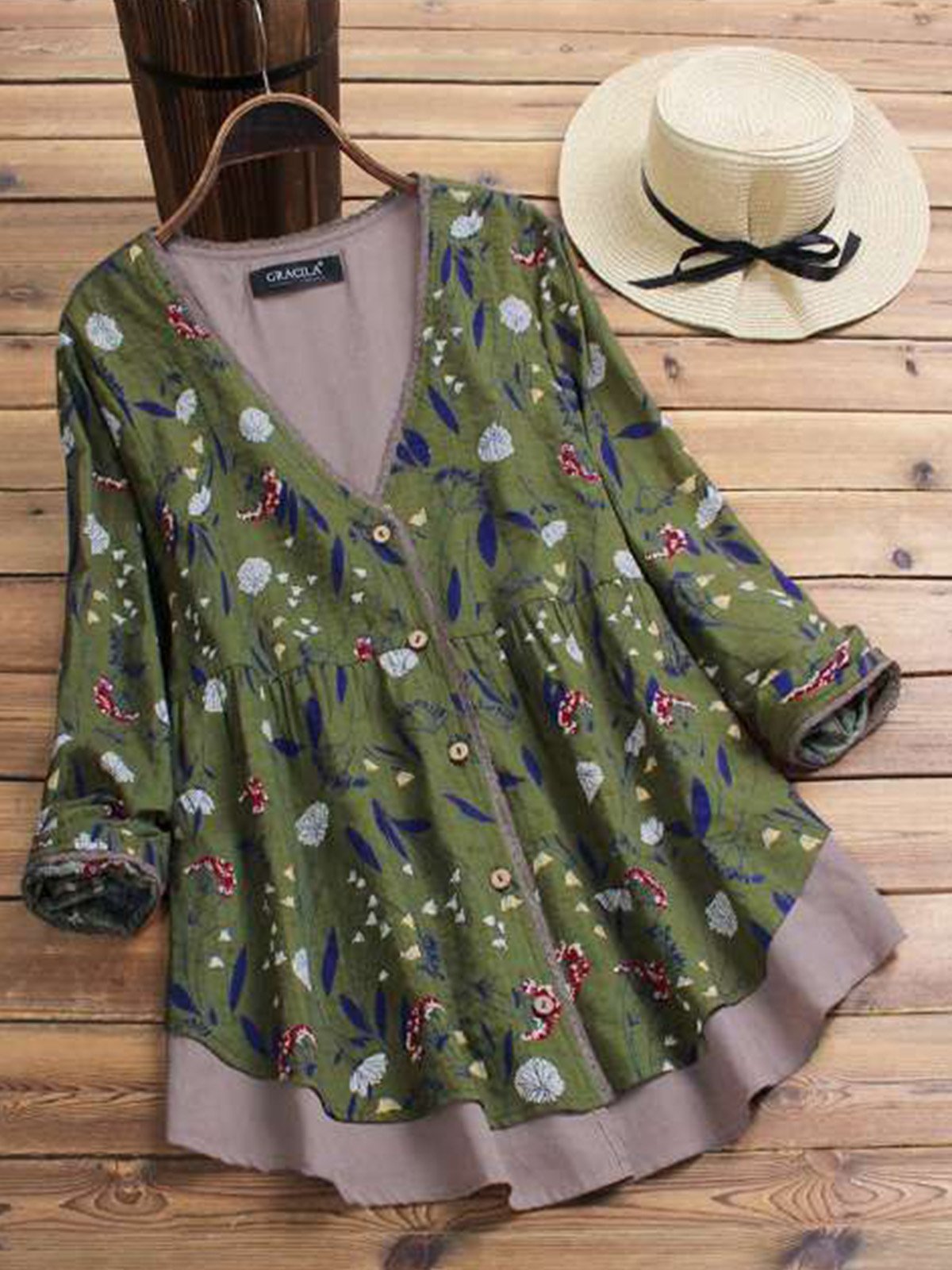 Women Casual Printed Tops Tunic Blouse Shirt