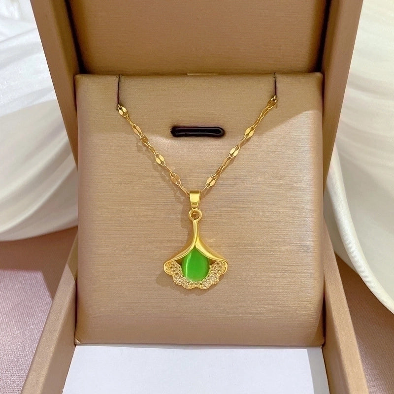 2 Pieces Fashion Heart Shape Butterfly Titanium Steel Copper Inlay Artificial Diamond Pendant Necklace