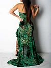 See-Through Irregular Clipping Bandeau Maxi Dress