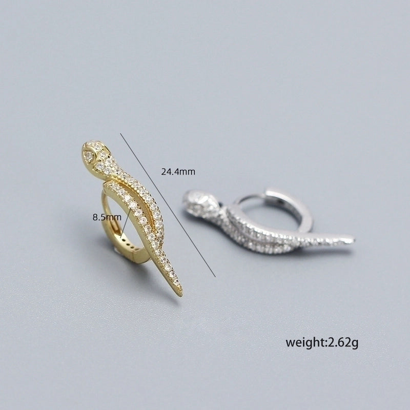 1 Pair 925 Sterling Silver Zircon Snake Earrings