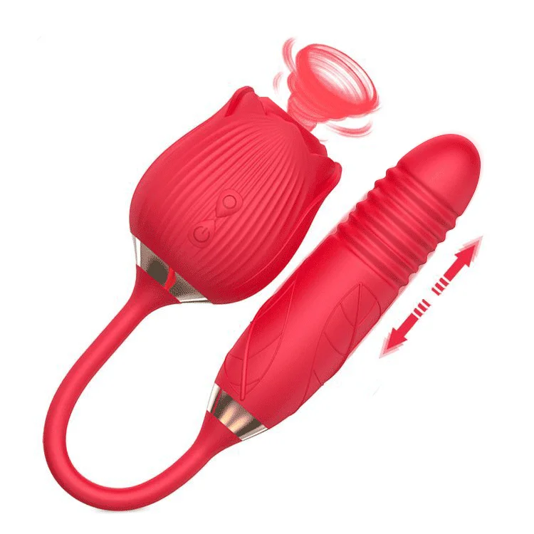 The Rose Toy Clit Sucker With Thrusting Bullet Vibrator - Purple - Rose Toy