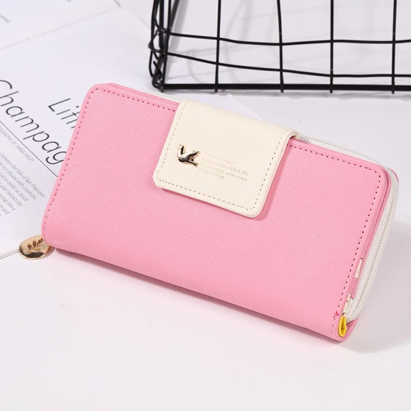 2022 Fashion Leather Women Wallets Long Zipper  Patchwork Coin Female Purse With Bird Hasp Card Holder Clutch Money Phone Bag