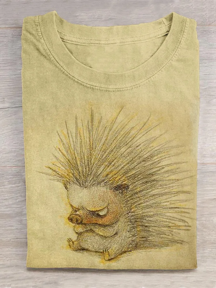 Funny Hedgehog Art Print Casual T-shirt
