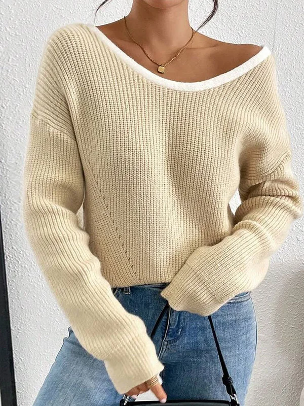 Athvotar Athvotar And Winter New Sweater Women's Fashion Back Bow Decorated Round Collar Knitted Shirt