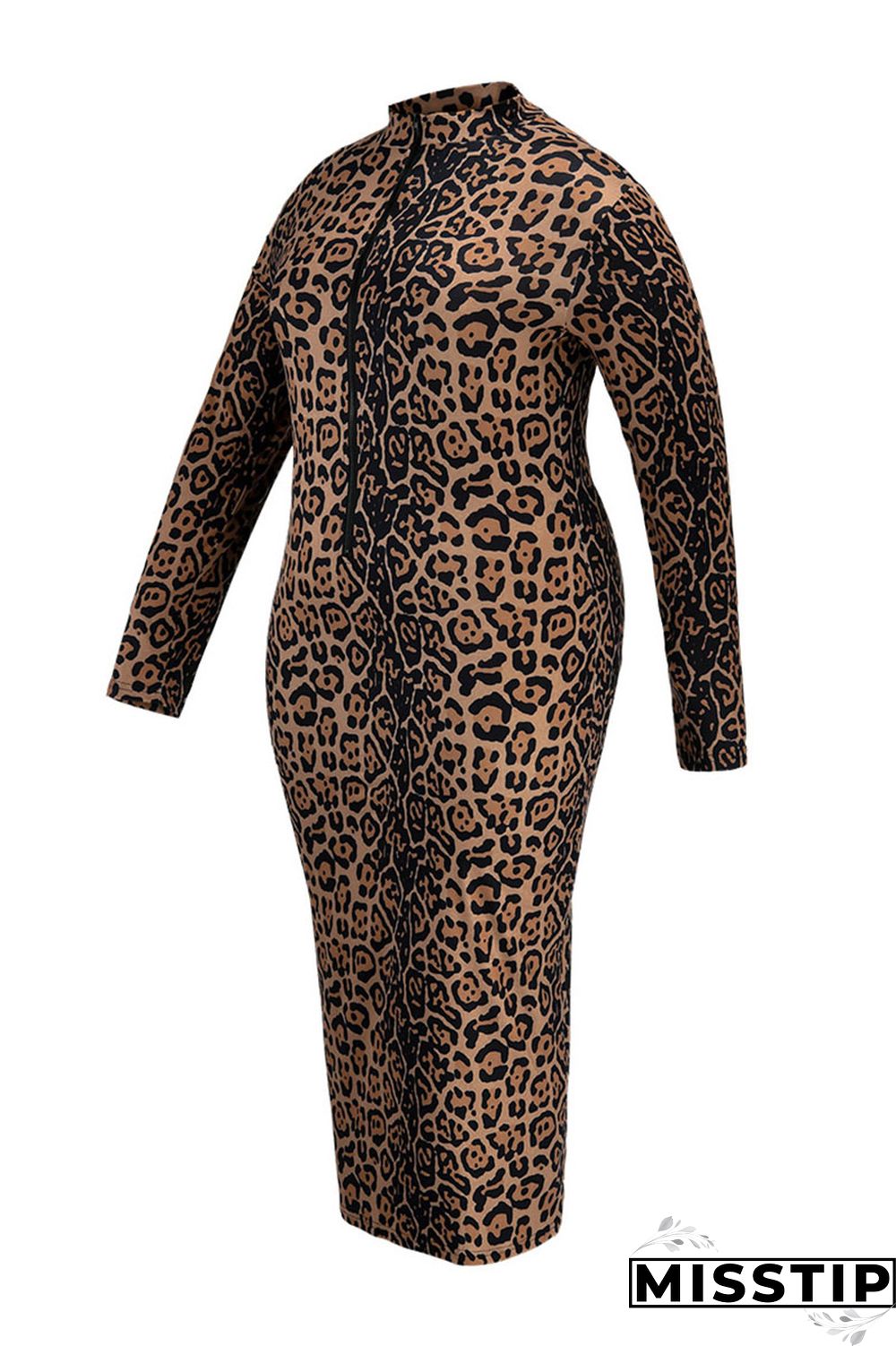 Multicolor Fashion Casual Print Basic O Neck Long Sleeve Plus Size Dresses